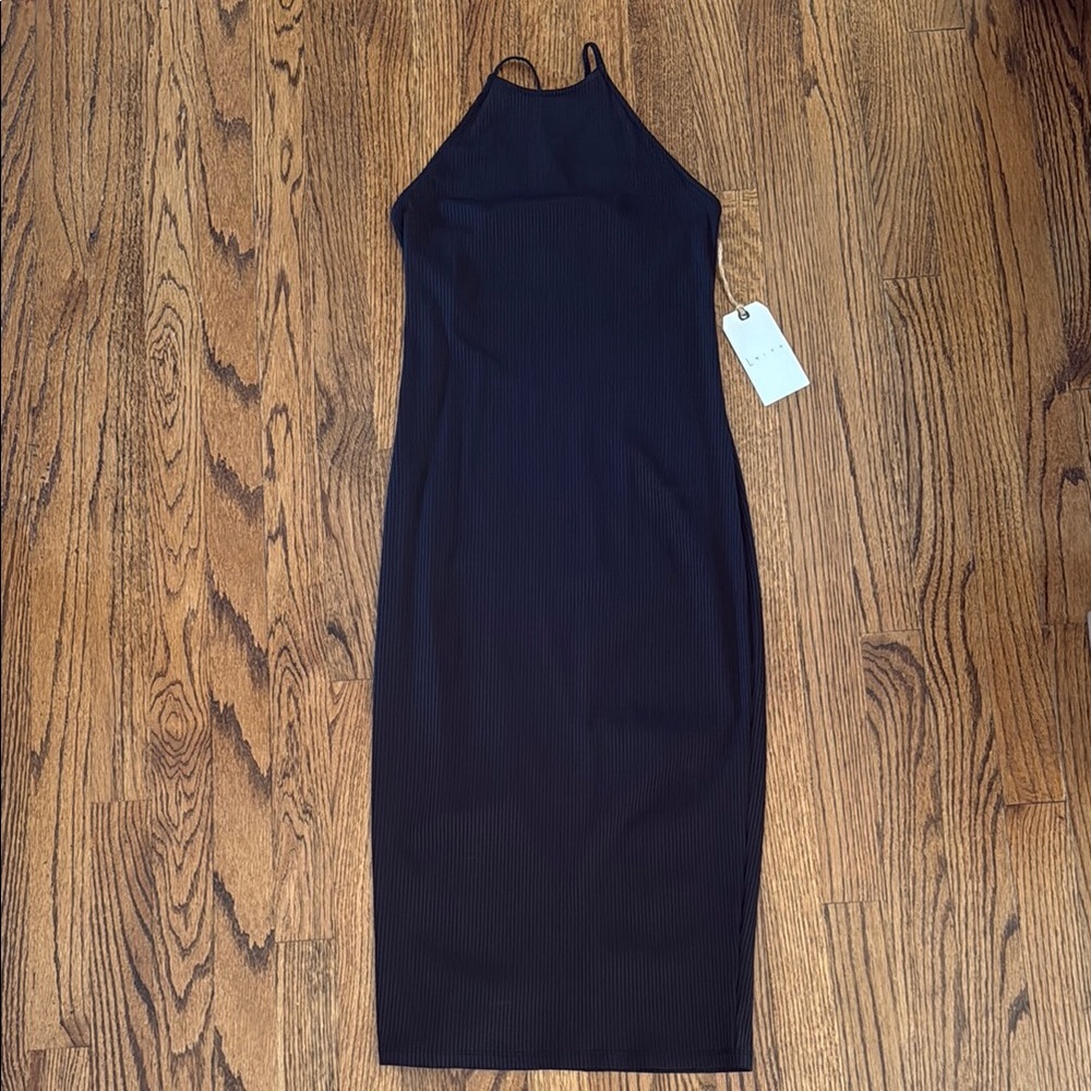 Leith Black Sheath Halter Midi Dress NEW